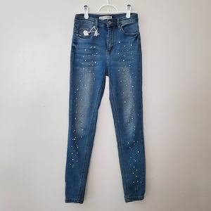 ASOS Stradivarius Super High Waist Pearl Skinny Jeans